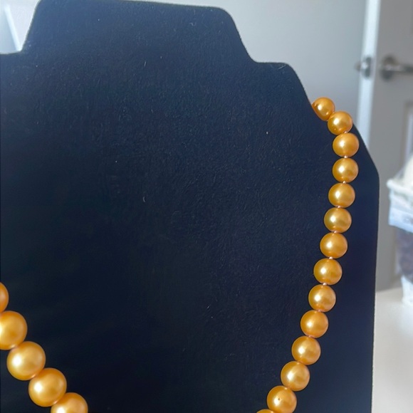 Gold South Sea Pearl Necklace 9mm 14K Gold Hallmark - Picture 4 of 12
